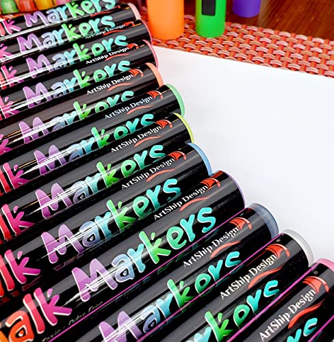 18 Classic Neon Chalk Markers Double Pack of Both Fine and Reversible Medium Tip Liquid Chalk Pens Wet Erasable - Menu Boards, Glass, Windows, White Boards, Classrooms, Mirrors, Chalk Boards, Plastic