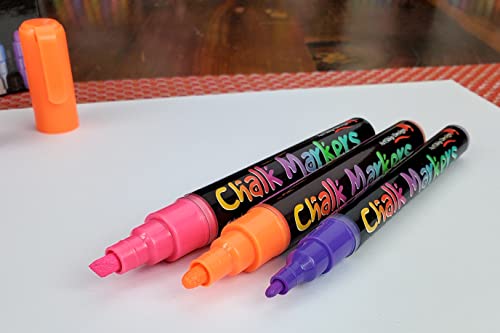 18 Classic Neon Chalk Markers Double Pack of Both Fine and Reversible Medium Tip Liquid Chalk Pens Wet Erasable - Menu Boards, Glass, Windows, White Boards, Classrooms, Mirrors, Chalk Boards, Plastic