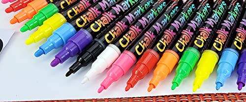 18 Classic Neon Chalk Markers Double Pack of Both Fine and Reversible Medium Tip Liquid Chalk Pens Wet Erasable - Menu Boards, Glass, Windows, White Boards, Classrooms, Mirrors, Chalk Boards, Plastic