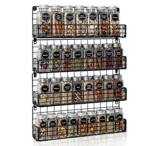 spice rack organizer wall mounted 4-tier stackable hanging spice jars storage racks,great for kitchen and pantry,up to storage 36 jars(patent no.:us d909,138 s)