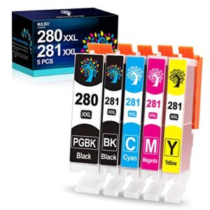 h&bo topmae compatible canon ink 280 and 281 cartridges 280xxl 281xxl pgi-280xxl cli-281xxl ink cartridge for canon pixma ts6320 tr8520 tr7520 ts9120 ts6120 ts8120 ts9521c printer tray(5 pack