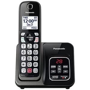 panasonic cordless phone with call block and answering machine, expandable system with 1 handset – kx-tgd830m (metallic black)