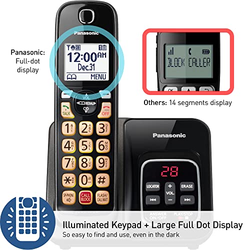 Panasonic Cordless Phone with Call Block and Answering Machine, Expandable System with 1 Handset - KX-TGD830M (Metallic Black)