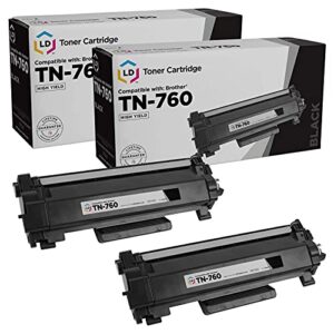 ld products compatible toner cartridge replacement for brother tn760 tn-760 tn 760 tn730 tn-730 (black, 2-pack) dcp-l2550dw, hl-l2325dw, hl-l2370dw, hl-l2390dw, hl-l2395dw, mfc-l2717dw, mfc-l2730dw