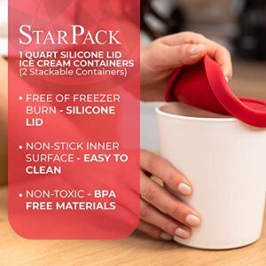 StarPack Ice Cream Containers for Homemade Ice Cream (2 Pcs) - Reusable Ice Cream Storage Containers for Freezer - Leak-Free Ice Cream Containers with Lids (Silicone) - 1 Liter per Ice Cream Container