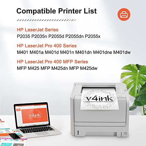 v4ink 2PK Compatible Toner Cartridge Replacement for HP 05A CE505A Toner Cartridge for use in HP P2035 P2035n P2055dn P2055 P2055d , Pro 400 m401n m401dne m401dw MFP M425dN M425dw Printer Ink