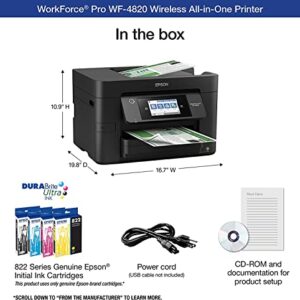 Epson Workforce Pro WF-4820 Wireless All-in-One Color Inkjet Printer, Print&Copy&Scan&Fax, Duplex Printing, 35-Page ADF, 25ppm, Mobile Print, 4.3" Color TS, Wi-Fi, Ethernet, Lanbertent Printer Cable