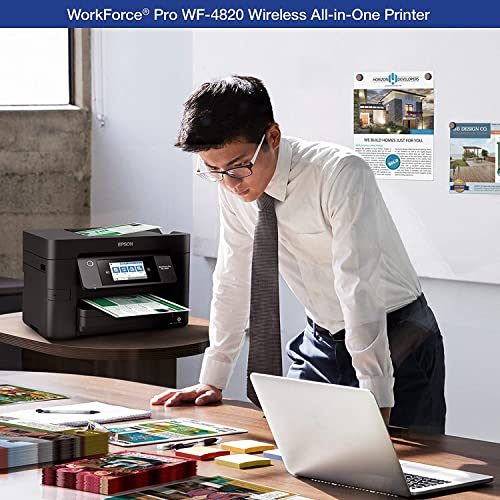 Epson Workforce Pro WF-4820 Wireless All-in-One Color Inkjet Printer, Print&Copy&Scan&Fax, Duplex Printing, 35-Page ADF, 25ppm, Mobile Print, 4.3" Color TS, Wi-Fi, Ethernet, Lanbertent Printer Cable