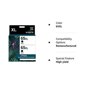 65XL Black High-yield Ink Cartridges (2-Black) Remanufactured Replacement for HP 65 XL Ink 65XL Black Ink for Envy 5058 5055 5034 5032 5030 5014 5012 DeskJet 3755 2655 2624 3758 3720 Printer | N9K04AN