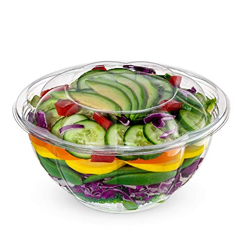 Comfy Package [50 Sets - 32 oz.] Clear Plastic Salad Bowls To Go With Airtight Lids