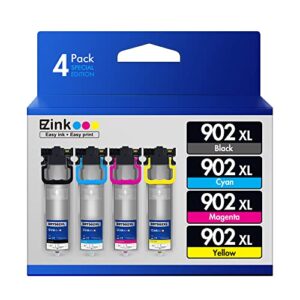 e-z ink (tm) remanufactured ink pack replacement for epson 902 t902 high yield to use with workforce wf-c5210, wf-c5290, wf-c5710, wf-c5790 (black, cyan, magenta, yellow, 4 pack