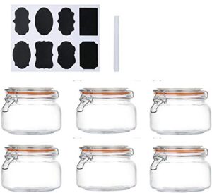 encheng 16 oz glass jars with airtight lids and leak proof rubber gasket,wide mouth mason jars with hinged lids for kitchen,glass storage containers 6 pack