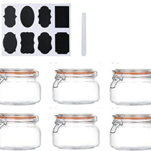 Encheng 16 oz Glass Jars With Airtight Lids And Leak Proof Rubber Gasket,Wide Mouth Mason Jars With Hinged Lids For Kitchen,Glass Storage Containers 6 Pack