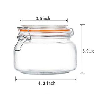 Encheng 16 oz Glass Jars With Airtight Lids And Leak Proof Rubber Gasket,Wide Mouth Mason Jars With Hinged Lids For Kitchen,Glass Storage Containers 6 Pack