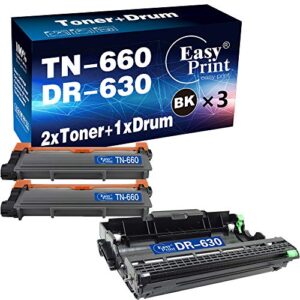 (3-pack) compatible 2-pack tn-660 tn660 toner cartridge + 1-pack dr-630 dr630 drum unit used for brother hl-l2340dw l2380dw l2340dwr dcp-l2500d l2540dnr mfc-l2720dw l2700dw printer, by easyprint