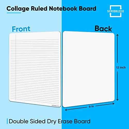 Scribbledo Dry Erase Notebook College Ruled Lined Board 9"x12" Reusable Lined Erasable Ruled Writing Note Pad Lapboard, Blank Whiteboard on Reverse