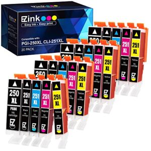 e-z ink (tm compatible ink cartridge replacement for canon pgi-250xl pgi 250 xl cli-251xl cli 251 xl to use with pixma mx922 mg5520 (4 large black, 4 cyan, 4 magenta, 4 yellow, 4 small black) 20 pack