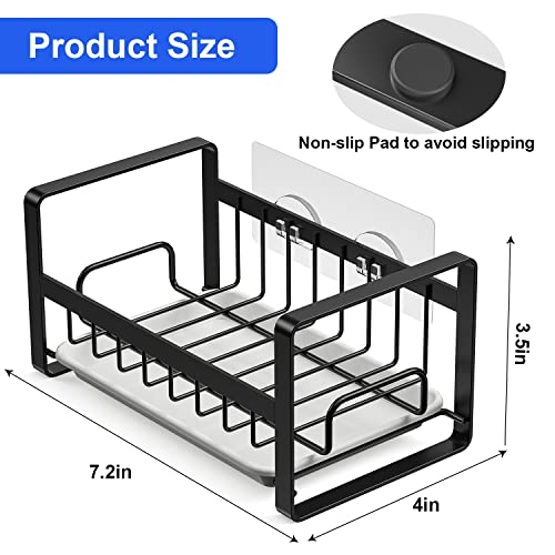 MFTEK Sink Caddy Kitchen Sponge Holder, Soap Holder Tray for Kitchen Sink Countertop, 304 Stainless Steel Soap Dispenser Brush Drainer Rack Organizers with Removable Drain Tray