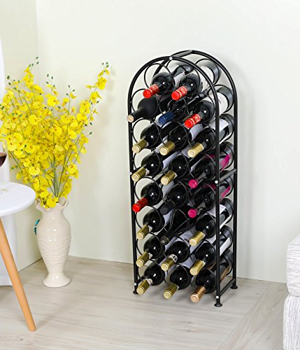 PAG 23 Bottles Arched Freestanding Floor Metal Wine Rack Wine Bottle Holders Stands, Black