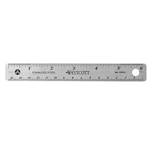 westcott stainless steel office ruler with non slip cork base, 6-inch (10414)