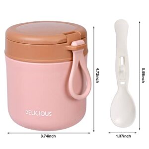 Insulated Food Container for Kids Adult - 15.2 Oz, Stainless Steel Vacuum Insulated Kids Food Jar with Folding Spoon, Leak Proof, Vacuum Insulated Thermo, Portable Food Bowl, Pink