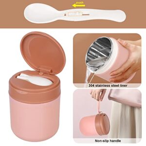 Insulated Food Container for Kids Adult - 15.2 Oz, Stainless Steel Vacuum Insulated Kids Food Jar with Folding Spoon, Leak Proof, Vacuum Insulated Thermo, Portable Food Bowl, Pink