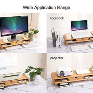 Homerays Bamboo Monitor Stand Riser, No Assembly Required Exquisite Monitor Stand with Drawer, Ergonomic Height Wood Monitor Stand