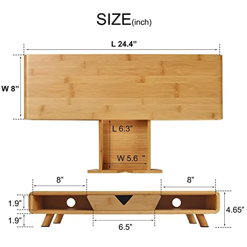 Homerays Bamboo Monitor Stand Riser, No Assembly Required Exquisite Monitor Stand with Drawer, Ergonomic Height Wood Monitor Stand