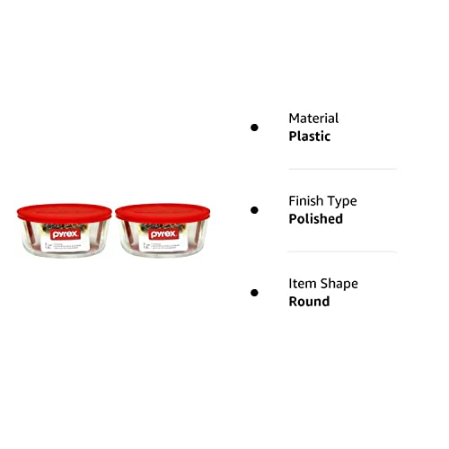 Pyrex, Clear, Plus 7-Cup Round Storage Dish with Red Plastic Cover Pack of 2 Containers