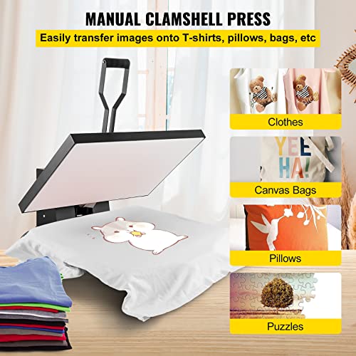 VEVOR Heat Press Machine, 16 x 24 in / 40 x 61 cm, Clamshell Sublimation Transfer Printer Teflon Coated, Digital Precise Heat Control, Silica-Gel Sponge Powerpress for T-Shirt Bag Pad Pillow