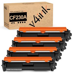 v4ink 4pk compatible cf230a toner cartridge replacement for hp 30a cf230a 30x cf230x black ink for hp pro mfp m203dw m227fdn m227fdw m203dn m203d m227sdn m227 m203 printer (with chip)