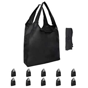 10 pack durable folding large kitchen reusable shopping bags with handles bulk, aricsen recycle foldable grocery heavy duty washable into pocket lightweight portable nylon tote, polyester cloth, black