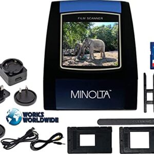 MINOLTA Film & Slide Scanner, Convert Color & B&W 35mm, 126, 110 Negative & Slides, Super 8 Films to 22MP JPEG Digital Photos, 16GB SD Card, Worldwide (Black)