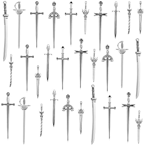 30 Pieces Antique Swords Knife Bookmark Sword Charms Pendants Bookmarks for Book Lovers Presents Reading Crafting DIY (Anti Silver)