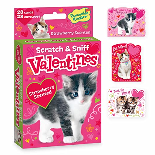 Peaceable Kingdom Scratch and Sniff Kitten Valentines - 28 Strawberry Scented Card Pack