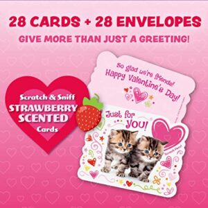 Peaceable Kingdom Scratch and Sniff Kitten Valentines - 28 Strawberry Scented Card Pack