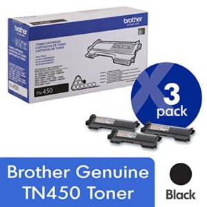 brother genuine tn450 3-pack high yield black toner cartridge with approximately 2,600 page yield/cartridge