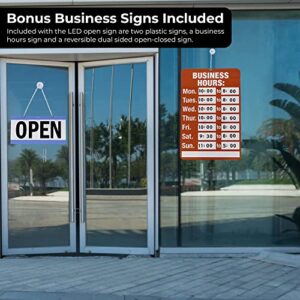 LED Open Signs for Business - 23 x 14 inch (X-Large Size) Open Sign - Neon LED Open Sign with Two Modes (Flashing & Steady) Includes Business Hours Signs & Reversible Open Closed Signs