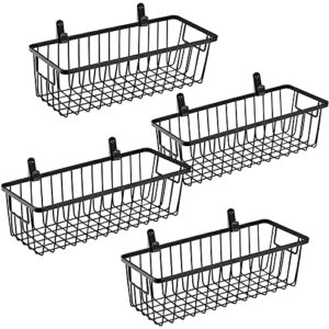 Farmhouse Metal Wire Bin Basket with Wall Mount - Small, 4 Pack - Portable Hanging Wall Basket, Rustic Home Storage Organizer for Cabinets, Pantry, Closets, Bathroom, Kitchen,Bedroom(Black)