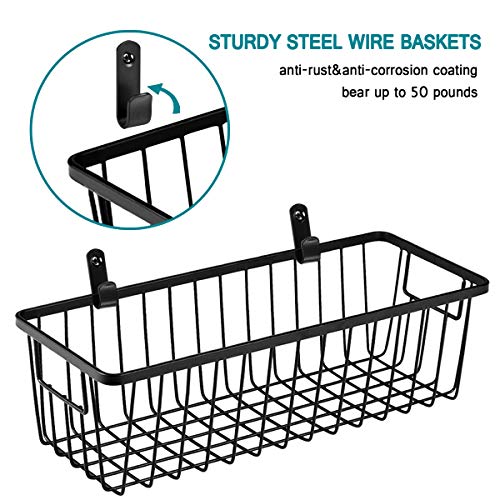 Farmhouse Metal Wire Bin Basket with Wall Mount - Small, 4 Pack - Portable Hanging Wall Basket, Rustic Home Storage Organizer for Cabinets, Pantry, Closets, Bathroom, Kitchen,Bedroom(Black)