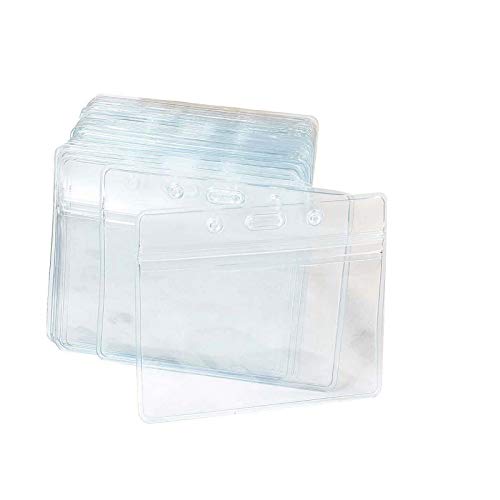 Fushing 100 Pcs Clear Plastic Horizontal Name Tag Badge ID Card Holders