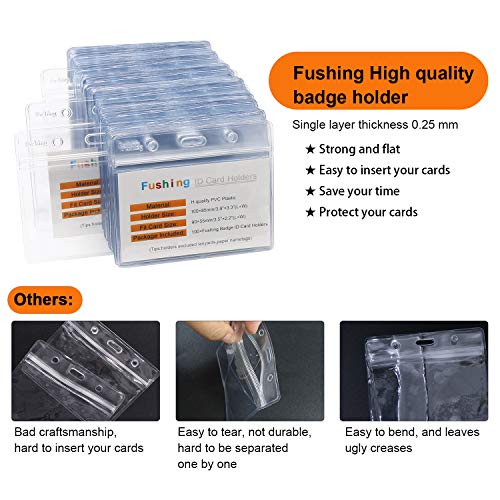 Fushing 100 Pcs Clear Plastic Horizontal Name Tag Badge ID Card Holders