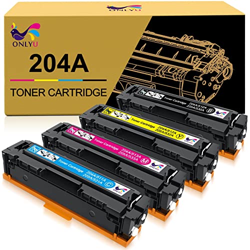 ONLYU Compatible Toner Cartridge Replacement for HP 204 204A CF510A CF511A CF512A CF513A Pro MFP M180nw M180n M181 M181fw M154a M154nw Printer (Black, Cyan, Yellow, Magenta, 4-Pack)