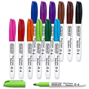 Shuttle Art Wet Erase Markers, 12 Colors 1mm Fine Tip Overhead Projectors Transparency Smudge-Free Markers, Works for Laminated Calendars Whiteboard Schedule Glass, Wipe with Water