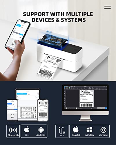 Bluetooth Label Printer with Thermal Label - 2.25" x 1.25", 1000 Sheets/Roll，1 Roll