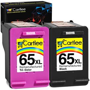 cartlee 2 pack remanufactured 65xl 65 xl high yield ink cartridges for hp deskjet 2600 2622 2635 2652 2655 3700 3720 3722 3752 3755 envy 5000 5052 5055 amp 100 printer series black and color combo
