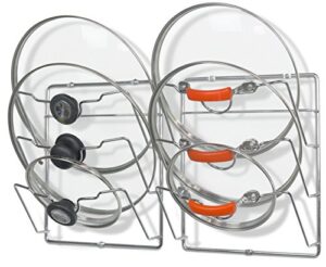 2 pack – simple houseware cabinet door/wall mount pot lid organizer rack, chrome