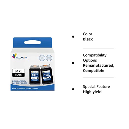 Relcolor HP61 XL Ink Cartridge for HP 61 61XL Black for Envy 4500 5530 4502 5534 5535 Deskjet 2540 2050 3000 3050 1000 1510 1512 1010 1050 1056 OfficeJet 4630 4635 2620 Series Printer