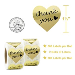 1000PCS Gold Thank You Stickers, 1.5" Thank You Stickers Roll,2Rolls Thank You Labels for Small Business, Packaging Bags,Wedding,Birthday,Christmas, Mother’s Day