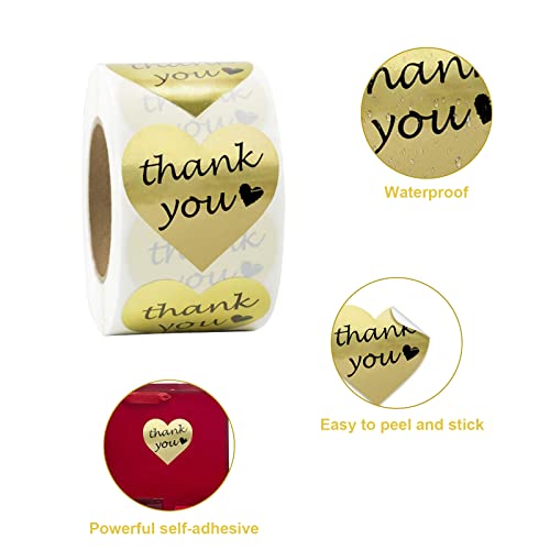 1000PCS Gold Thank You Stickers, 1.5" Thank You Stickers Roll,2Rolls Thank You Labels for Small Business, Packaging Bags,Wedding,Birthday,Christmas, Mother’s Day